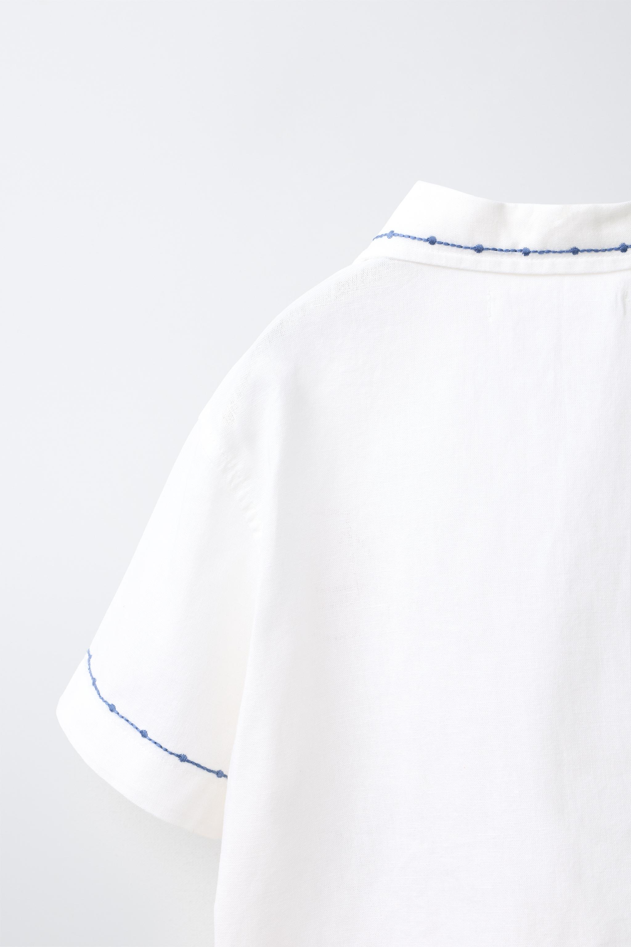 CHEMISE BRODERIES CONTRASTE COTON ET LIN